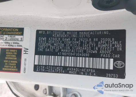 2015 Toyota Avalon Hybrid Limited из США, поврежденный, VIN 4T1BD1EB4FU040690